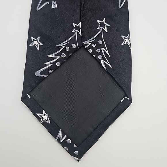 John Ashford Novelty Tie Mens Christmas Tree Star Silk Black 61.5" - Picture 4 of 6